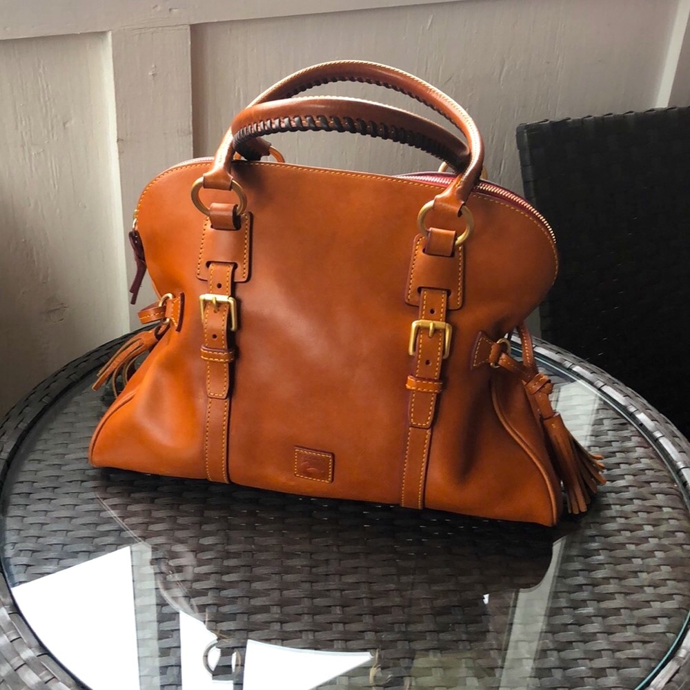 Dooney & Bourke Natural Florentine Double Buckle Satchel Bag
